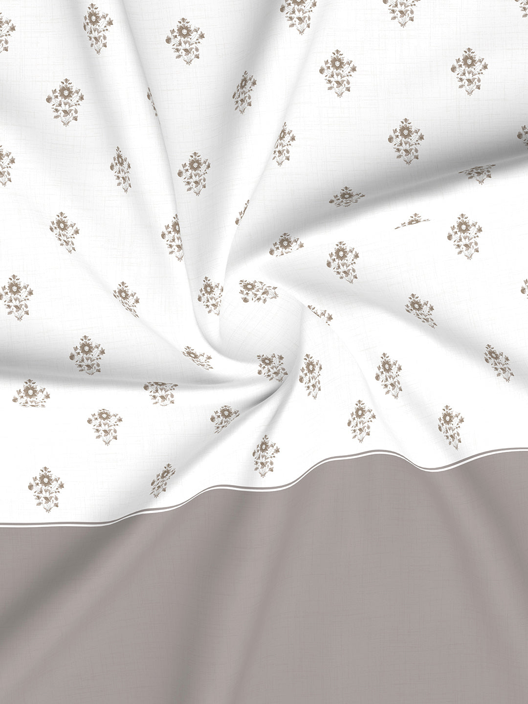 Royal Essence 100% Cotton 400 TC Grey & White Floral King Bedsheet with 4 Pillow Covers & 2 Cushion Covers