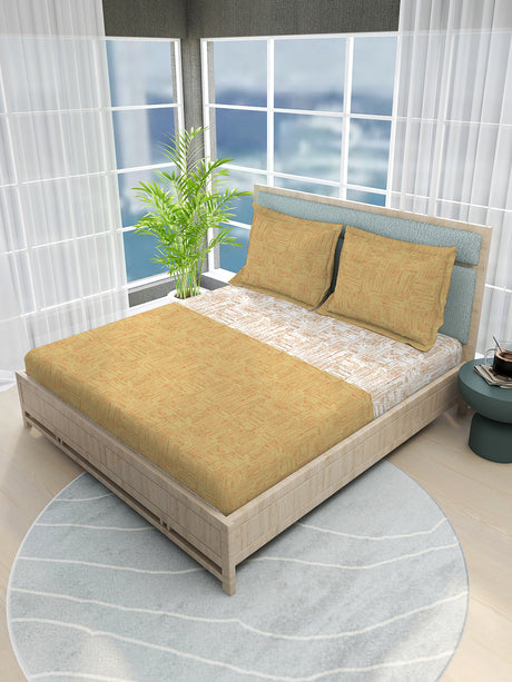 Urban Geos 220 TC TENCEL™ Yellow King Bedsheet with 2 Pillow Covers