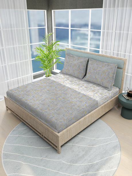 Urban Geos 220 TC TENCEL™ Grey King Bedsheet with 2 Pillow Covers