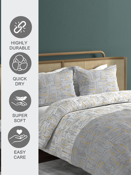 Urban Geos 220 TC TENCEL™ Grey King Bedsheet with 2 Pillow Covers