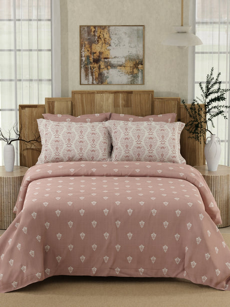 Zen Living 500 TC TENCEL™ King Size Bedsheet with 4 Pillow Covers (Double Marrow Stitch) - Pink Ethnic Print
