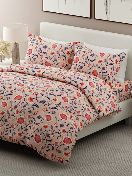 Siesta 100% Cotton 200 TC Pink Floral Print King Bedsheet with 2 Pillow Covers