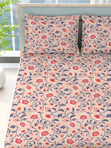 Siesta 100% Cotton 200 TC Pink Floral Print King Bedsheet with 2 Pillow Covers