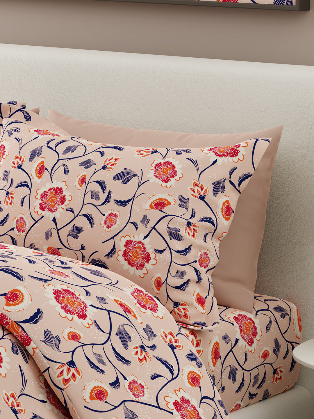 Siesta 100% Cotton 200 TC Pink Floral Print King Bedsheet with 2 Pillow Covers