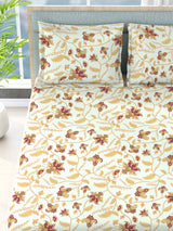 Siesta 100% Cotton 200 TC White & Yellow Floral Print King Bedsheet with 2 Pillow Covers
