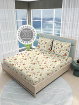 Siesta 100% Cotton 200 TC White & Yellow Floral Print King Bedsheet with 2 Pillow Covers