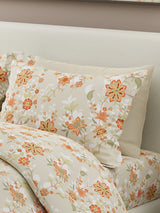 Siesta 100% Cotton 200 TC Grey & Orange Floral Print King Bedsheet with 2 Pillow Covers