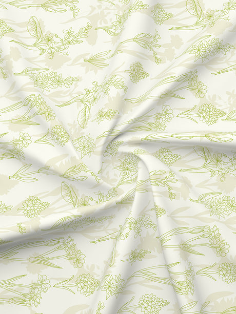 Nature Bouquet 100% Cotton 300 TC White Floral Print Scented King Bedsheet with 2 Pillow Covers (Green Apple Fragrance)