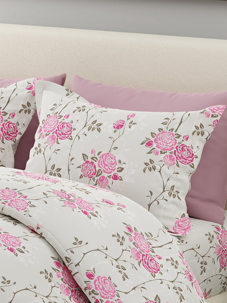 Nature Bouquet 100% Cotton 300 TC Floral Print Scented King Bedsheet with 2 Pillow Covers (Rose Fragrance)
