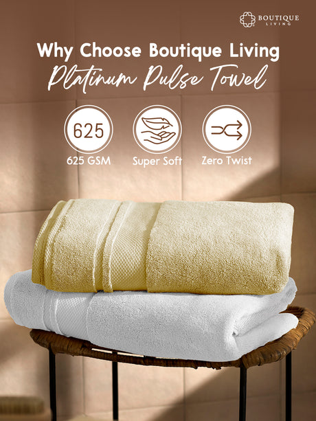 Platinum Pulse 100% Cotton 625 GSM Bath Towel - Beige