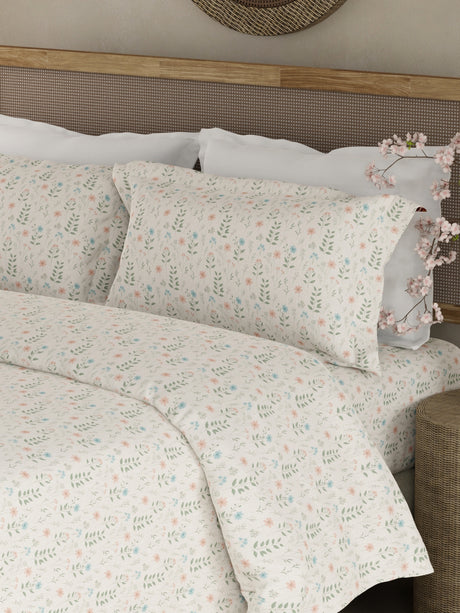 Cottage Garden 100% Cotton 300 TC King Bedsheet with 2 Pillow Covers - Multicolor Floral