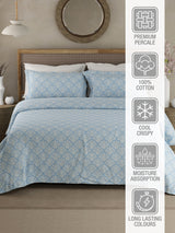 Cottage Garden 100% Cotton 300 TC King Bedsheet with 2 Pillow Covers - Blue & White Floral