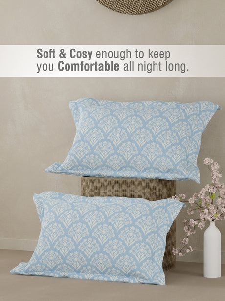 Cottage Garden 100% Cotton 300 TC King Bedsheet with 2 Pillow Covers - Blue & White Floral