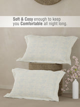 Cottage Garden 100% Cotton 300 TC King Bedsheet with 2 Pillow Covers - Blue & White Geometrical Print