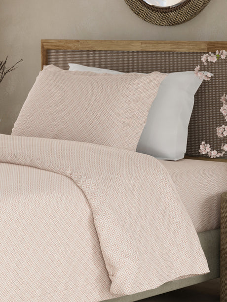 Cottage Garden 100% Cotton 300 TC Single Bedsheet with 1 Pillow Cover - White Geometrical Print