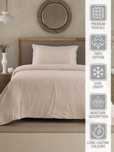 Cottage Garden 100% Cotton 300 TC Single Bedsheet with 1 Pillow Cover - White Geometrical Print