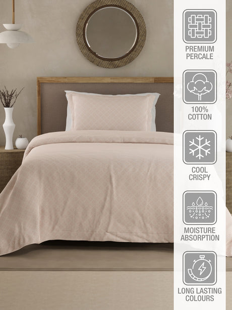 Cottage Garden 100% Cotton 300 TC Single Bedsheet with 1 Pillow Cover - White Geometrical Print