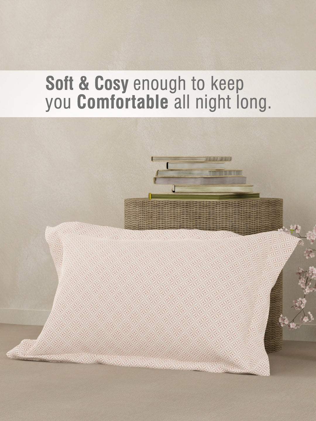 Cottage Garden 100% Cotton 300 TC Single Bedsheet with 1 Pillow Cover - White Geometrical Print