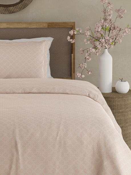 Cottage Garden 100% Cotton 300 TC Single Bedsheet with 1 Pillow Cover - White Geometrical Print