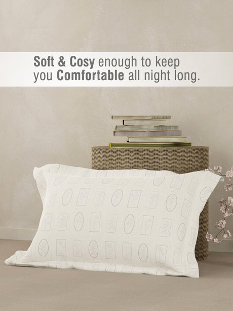 Cottage Garden 100% Cotton 300 TC Single Bedsheet with 1 Pillow Cover - White Geometrical Print
