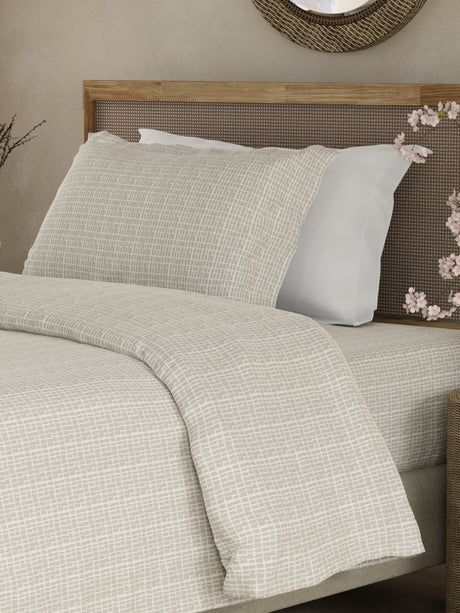 Cottage Garden 100% Cotton 300 TC Single Bedsheet with 1 Pillow Cover - Grey Geometrical Print