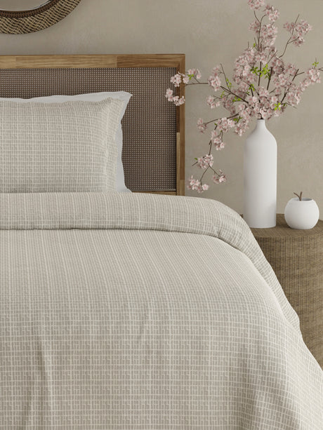 Cottage Garden 100% Cotton 300 TC Single Bedsheet with 1 Pillow Cover - Grey Geometrical Print