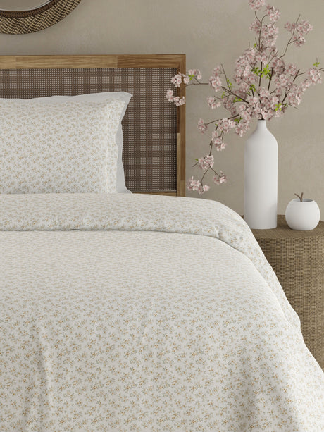 Cottage Garden 100% Cotton 300 TC Single Bedsheet with 1 Pillow Cover - White Floral
