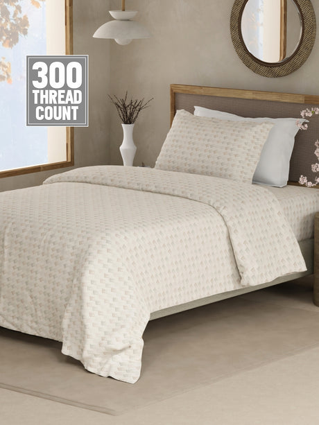 Cottage Garden 100% Cotton 300 TC Single Bedsheet with 1 Pillow Cover - Multicolor Geometrical Print