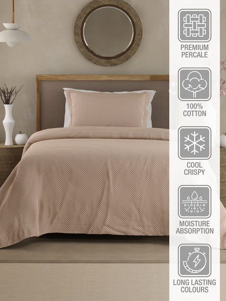 Cottage Garden 100% Cotton 300 TC Single Bedsheet with 1 Pillow Cover - White Geometrical Print
