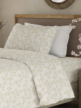 Cottage Garden 100% Cotton 300 TC Single Bedsheet with 1 Pillow Cover - Green & White Floral