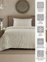 Cottage Garden 100% Cotton 300 TC Single Bedsheet with 1 Pillow Cover - Green & White Floral