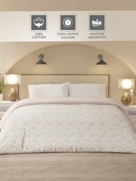 Cottage Garden 100% Cotton 300 TC Grey Printed Double Reversible Comforter - Pack of 1 (108 L x 90 W inches)