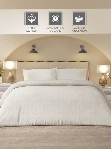 Cottage Garden 100% Cotton 300 TC White & Grey Printed Double Reversible Comforter - Pack of 1 (108 L x 90 W inches)