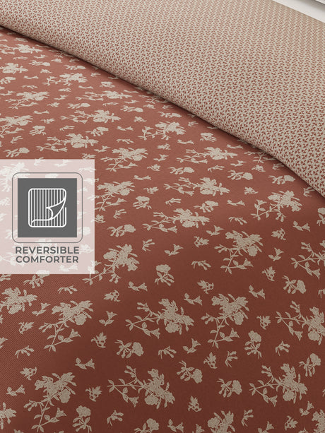 Cottage Garden 100% Cotton 300 TC Brown & White Printed Double Reversible Comforter - Pack of 1 (108 L x 90 W inches)