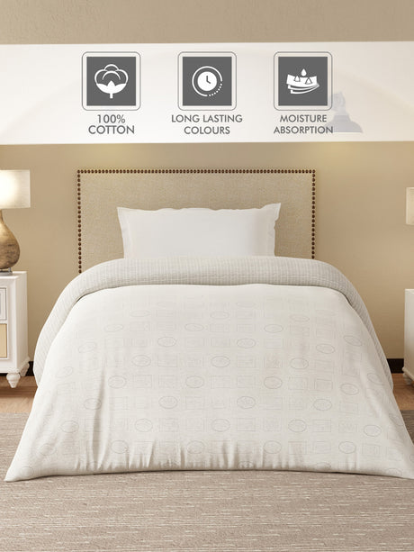 Cottage Garden 100% Cotton 300 TC White & Grey Printed Single Reversible Comforter - Pack of 1 (88 L x 60 W inches)