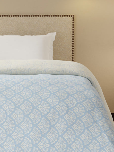 Cottage Garden 100% Cotton 300 TC Blue & Beige Printed Single Reversible Comforter - Pack of 1 (88 L x 60 W inches)