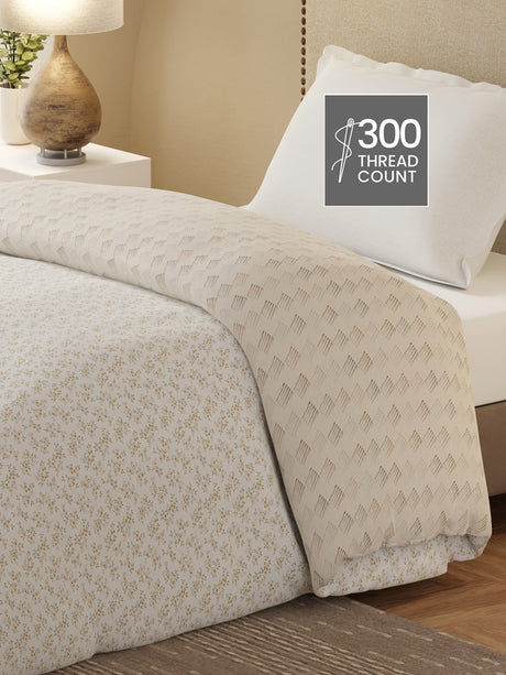 Cottage Garden 100% Cotton 300 TC Grey & White Printed Single Reversible Comforter - Pack of 1 (88 L x 60 W inches)