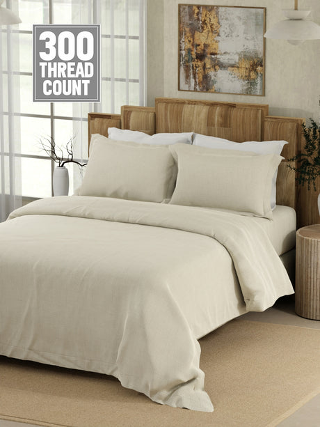 Gardenia Augusta 100% Cotton 300 TC Beige Digitally Printed Super King Bedsheet with 2 Pillow Covers
