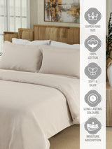 Gardenia Augusta 100% Cotton 300 TC Beige & White Digitally Printed Super King Bedsheet with 2 Pillow Covers