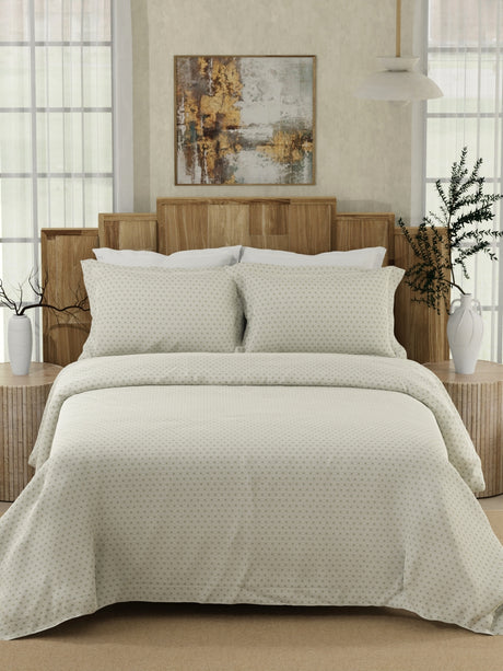 Gardenia Augusta 100% Cotton 300 TC Grey & White Digitally Printed Super King Bedsheet with 2 Pillow Covers