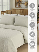 Gardenia Augusta 100% Cotton 300 TC Grey & White Digitally Printed Super King Bedsheet with 2 Pillow Covers