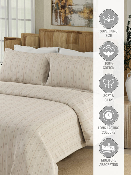 Gardenia Augusta 100% Cotton 300 TC Grey Digitally Printed Super King Bedsheet with 2 Pillow Covers