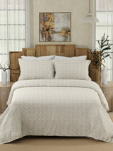 Gardenia Augusta 100% Cotton 300 TC White & Beige Digitally Printed Super King Bedsheet with 2 Pillow Covers
