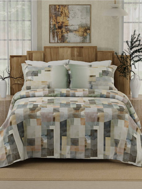 Gardenia Augusta 100% Cotton 300 TC Grey Digitally Printed King Bedsheet with 2 Pillow Covers