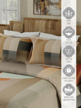 Gardenia Augusta 100% Cotton 300 TC Grey & Beige Digitally Printed King Bedsheet with 2 Pillow Covers