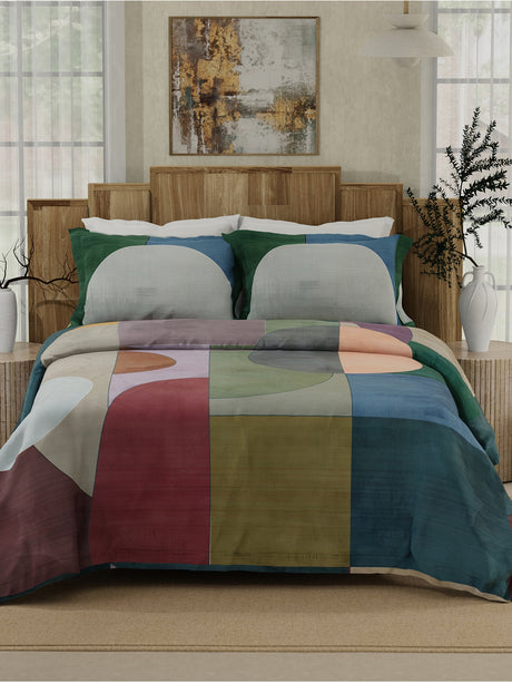 Gardenia Augusta 100% Cotton 300 TC Multicolor Digitally Printed King Bedsheet with 2 Pillow Covers