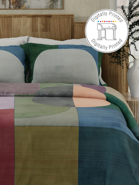 Gardenia Augusta 100% Cotton 300 TC Multicolor Digitally Printed King Bedsheet with 2 Pillow Covers