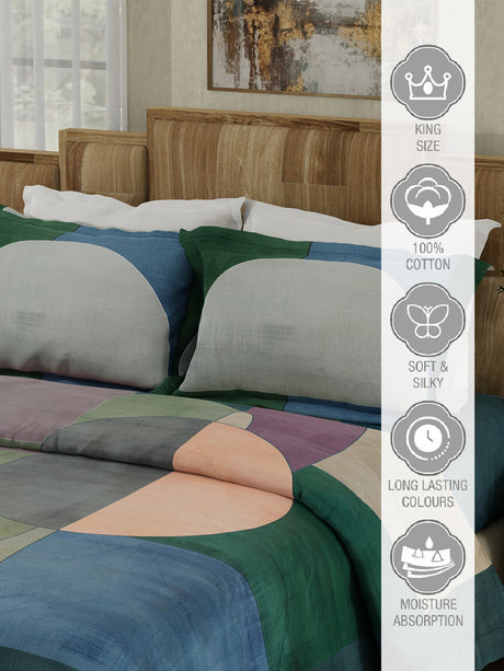 Gardenia Augusta 100% Cotton 300 TC Multicolor Digitally Printed King Bedsheet with 2 Pillow Covers