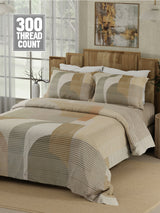Gardenia Augusta 100% Cotton 300 TC Beige & Grey Digitally Printed King Bedsheet with 2 Pillow Covers