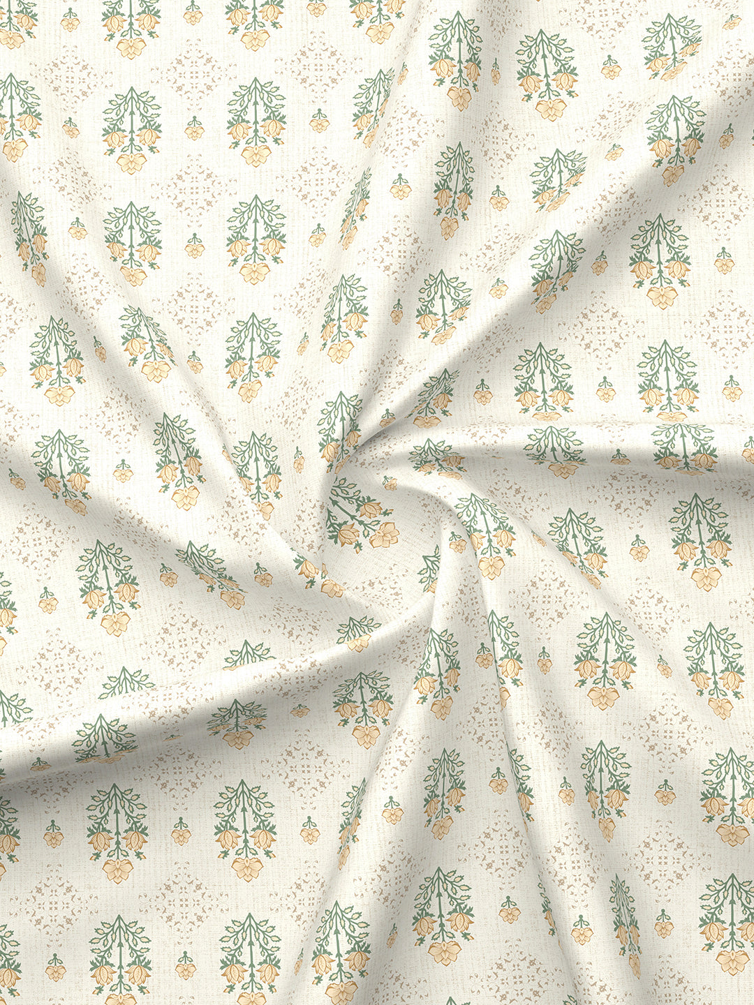 Indo Musk 100% Kasturi Cotton 200 TC Beige & Yellow Floral King Bedsheet with 2 Pillow Covers